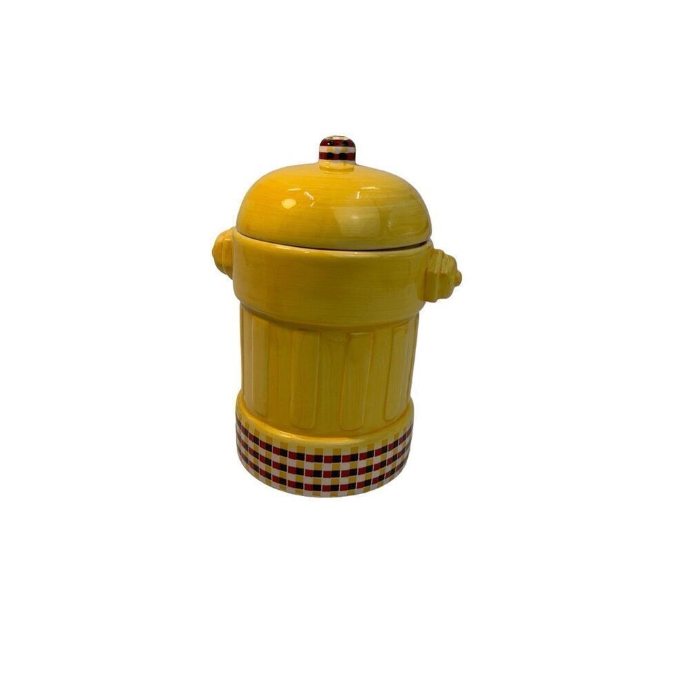 Vintage yellow checkered fire hydrant cookie jar